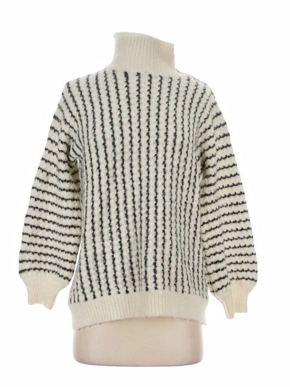 FRNCH Striped Pennington Merino Wool Turtleneck Sweater Cream & Black